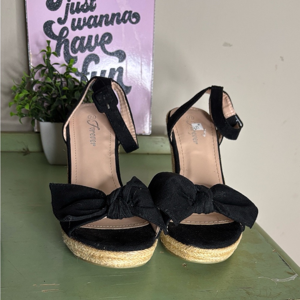 Black Bow Espadrille Wedge Sandals